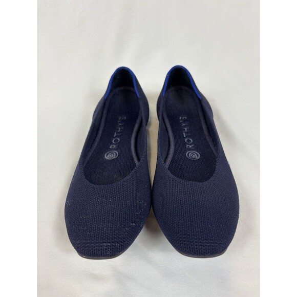 Rothy's The Square Toe Flats Navy Blue Size 8 Heel Stripe Accent Ballet Washable - Picture 4 of 14